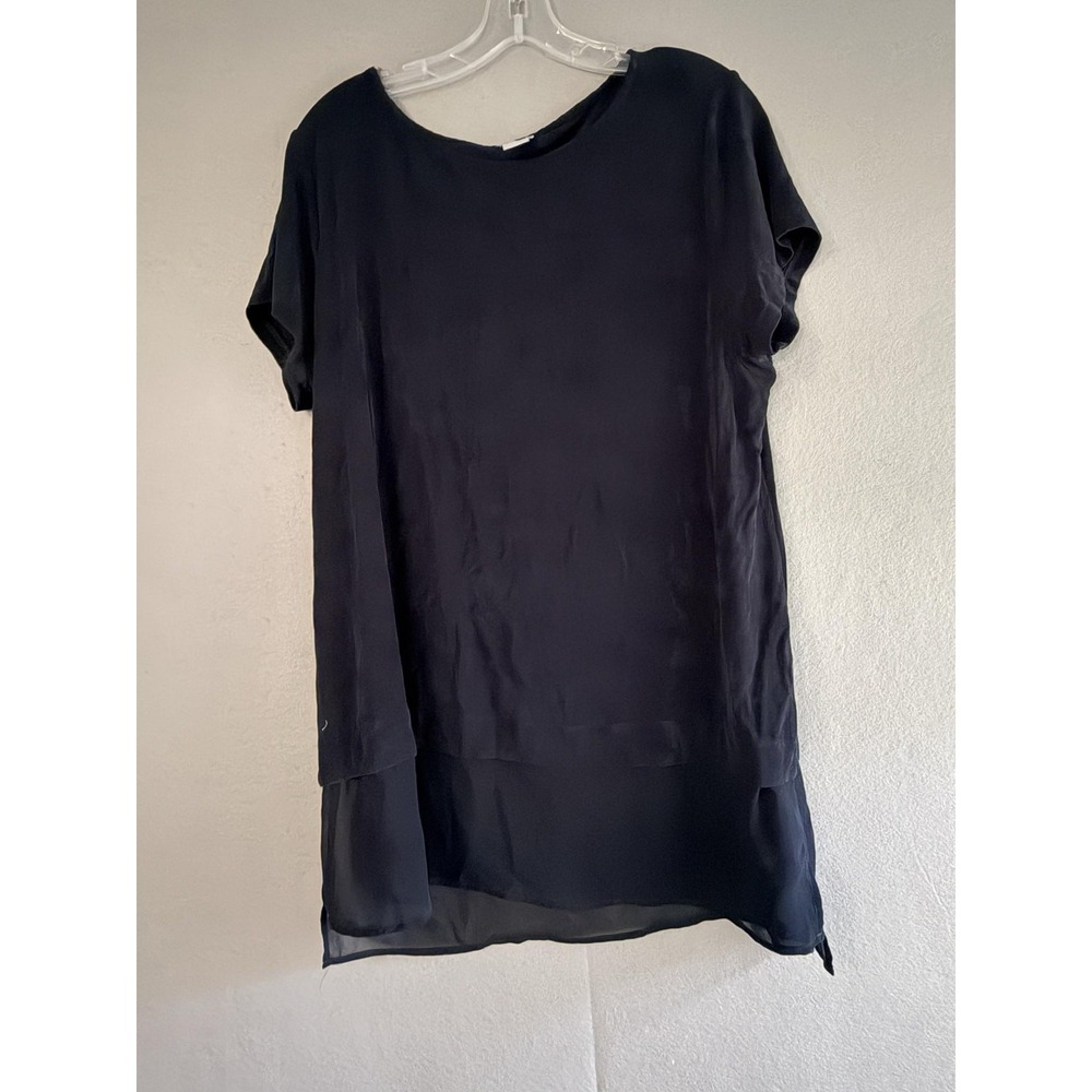 Chico's Travelers Blouse Womens 3 Blue Scoop Neck Short Sleeve Tunic Top